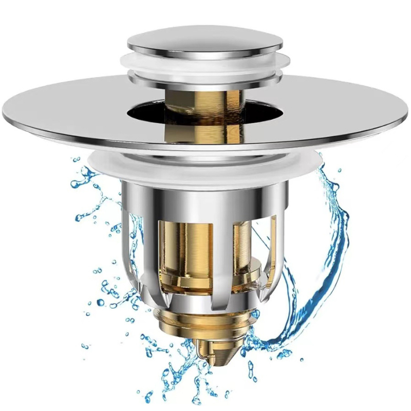 Kerámiából készült mosdólefolyó dugó rugós maggal – nyomógombos működés, anti-odor, modern minimalist stílus