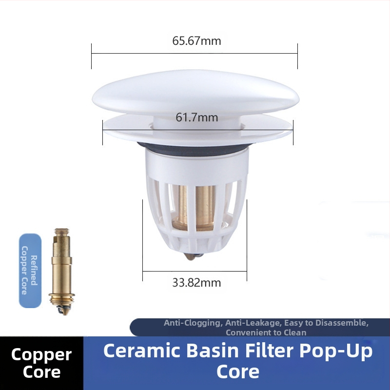 Kerámiából készült mosdólefolyó dugó rugós maggal – nyomógombos működés, anti-odor, modern minimalist stílus