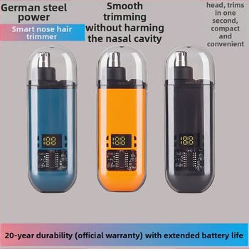 Nosies plaukų skutimo prietaisas, įkraunamas, mažas ir nešiojamas, su nuimamą plaunamą pjovimo galvutę, ABS korpusas.