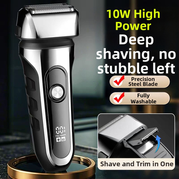 Elektrinis skustuvas su atgaline 3 peilių galva, plūduriuojanti galva, įmontuota 500–800 mAh baterija, 90 min veikimo laikas, USB įkrovimas