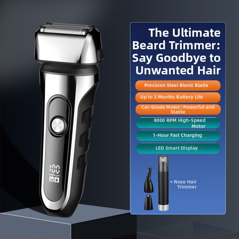 Elektrinis skustuvas su atgaline 3 peilių galva, plūduriuojanti galva, įmontuota 500–800 mAh baterija, 90 min veikimo laikas, USB įkrovimas