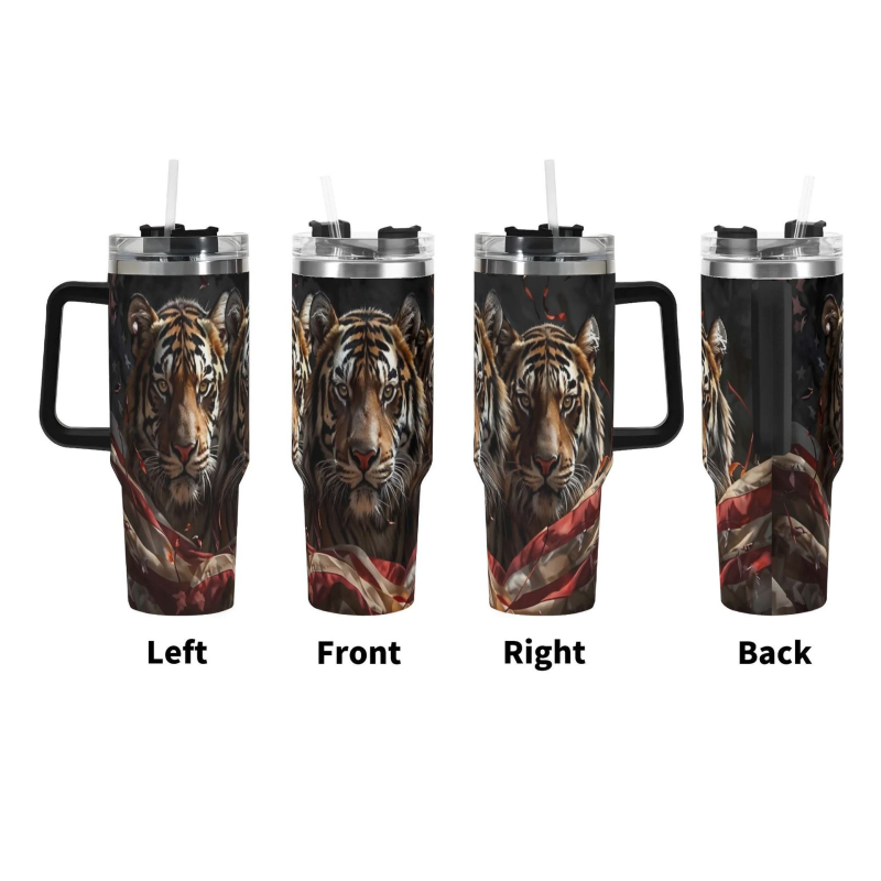 Изолиран автомобилен пътуващ чаша с ръкохватка и сламка — вътрешност 304 стомана, външна обвивка 201 стомана, вакуумна изолация 0–6 ч, възможност за персонализирано лого