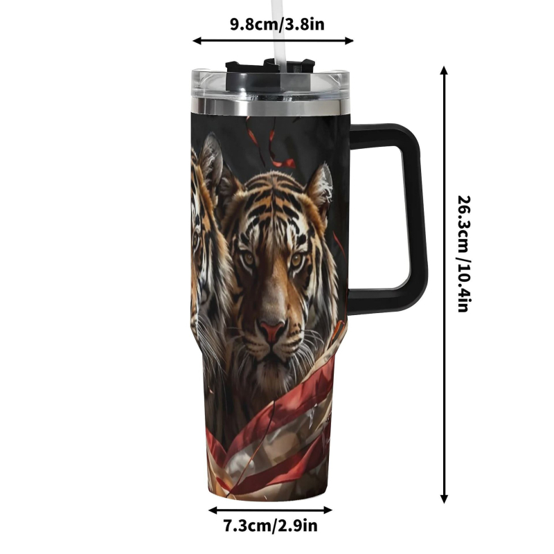 Изолиран автомобилен пътуващ чаша с ръкохватка и сламка — вътрешност 304 стомана, външна обвивка 201 стомана, вакуумна изолация 0–6 ч, възможност за персонализирано лого