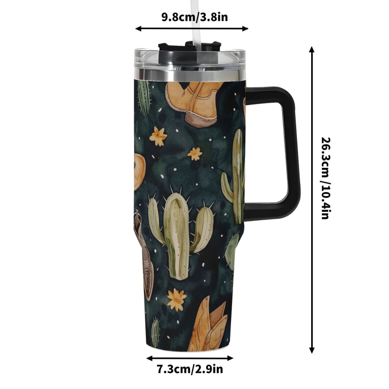 Изолиран автомобилен пътуващ чаша с ръкохватка и сламка — вътрешност 304 стомана, външна обвивка 201 стомана, вакуумна изолация 0–6 ч, възможност за персонализирано лого