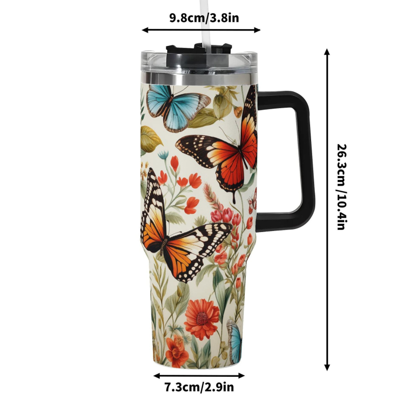 Изолиран автомобилен пътуващ чаша с ръкохватка и сламка — вътрешност 304 стомана, външна обвивка 201 стомана, вакуумна изолация 0–6 ч, възможност за персонализирано лого