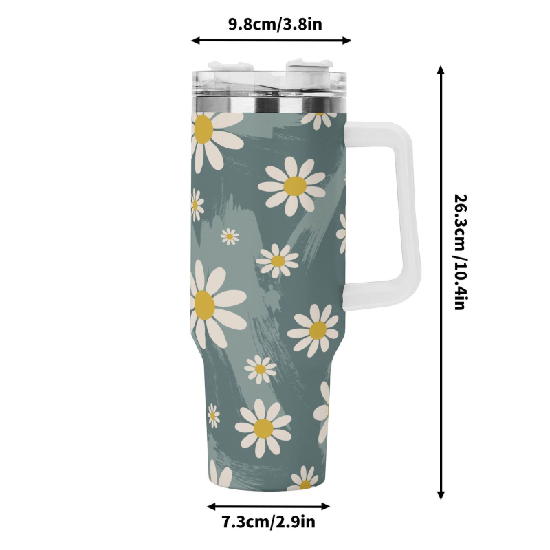 Изолиран автомобилен пътуващ чаша с ръкохватка и сламка — вътрешност 304 стомана, външна обвивка 201 стомана, вакуумна изолация 0–6 ч, възможност за персонализирано лого