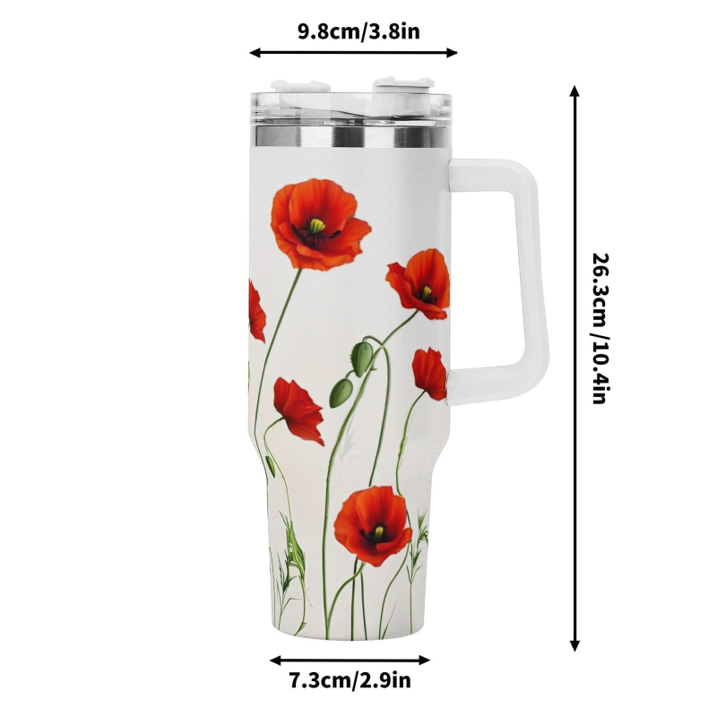 Изолиран автомобилен пътуващ чаша с ръкохватка и сламка — вътрешност 304 стомана, външна обвивка 201 стомана, вакуумна изолация 0–6 ч, възможност за персонализирано лого