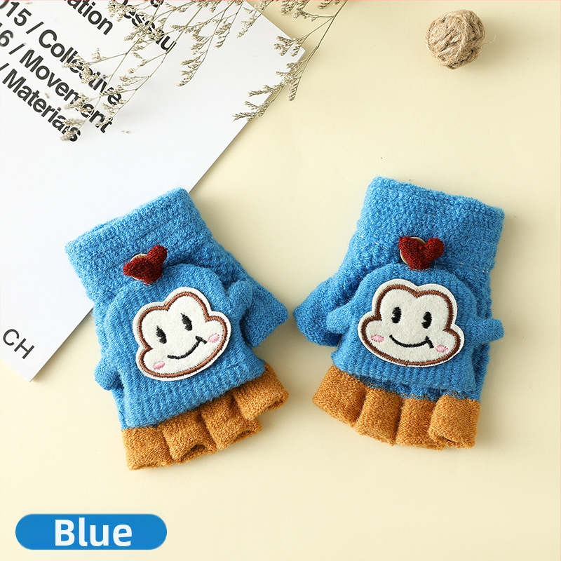 Vaikų žieminės pirštinės su puse piršto ir Flip-Top, kiškučio karikatūra, megztos, šildo, amžius 3–6