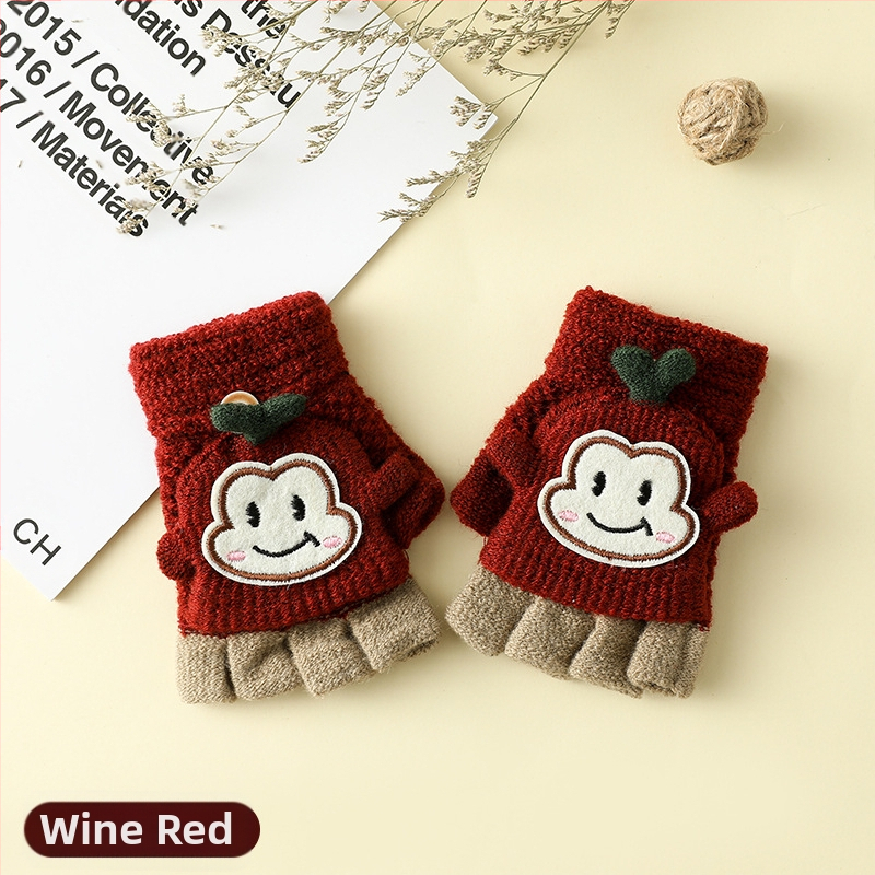 Vaikų žieminės pirštinės su puse piršto ir Flip-Top, kiškučio karikatūra, megztos, šildo, amžius 3–6