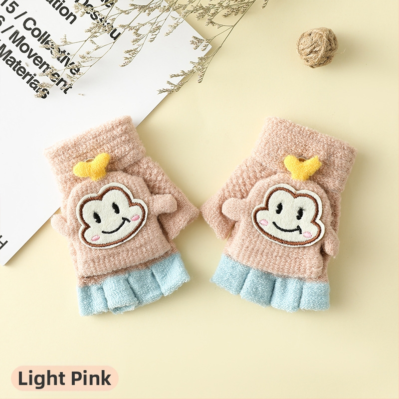 Vaikų žieminės pirštinės su puse piršto ir Flip-Top, kiškučio karikatūra, megztos, šildo, amžius 3–6