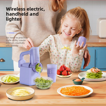 Elektrinis daugiafunkcinis daržovių pjaustytuvas su volelių pjaustytuvu — ABS korpusas, įmanoma pritaikyti, tinka julienne bulvėms ir sūriui