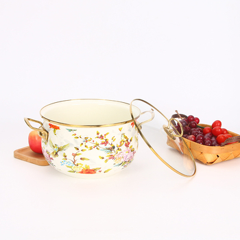 Emalinis sriubų puodas su stiklo dangteliu, 1,1–2 L, Vakarietiškas stilius, suderinamas su bendru virykle, modelis 20240008