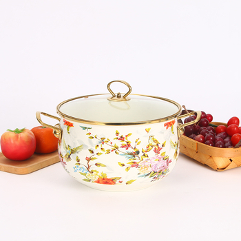 Emalinis sriubų puodas su stiklo dangteliu, 1,1–2 L, Vakarietiškas stilius, suderinamas su bendru virykle, modelis 20240008