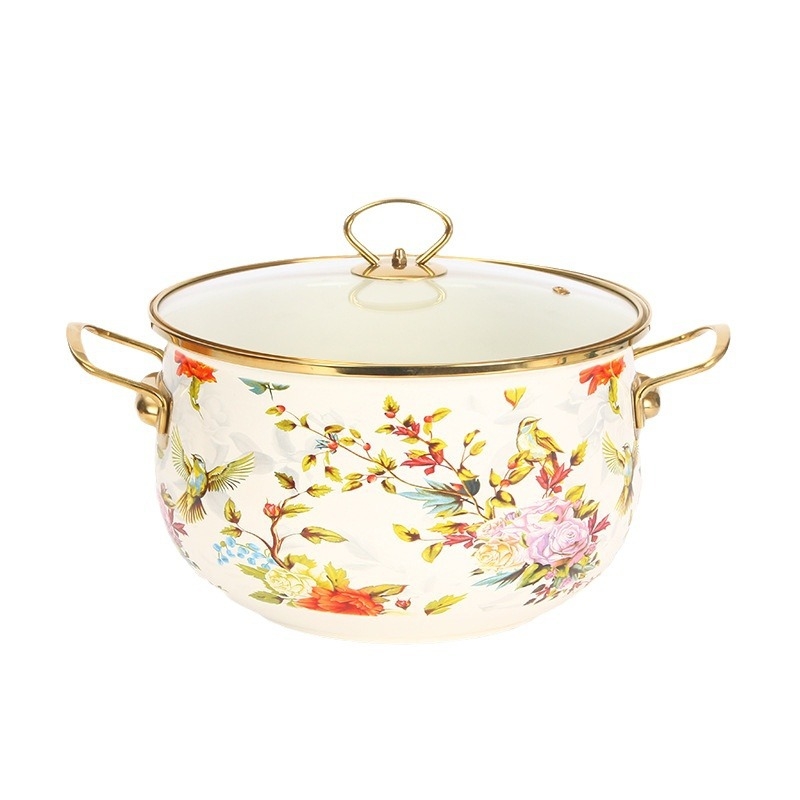 Emalinis sriubų puodas su stiklo dangteliu, 1,1–2 L, Vakarietiškas stilius, suderinamas su bendru virykle, modelis 20240008