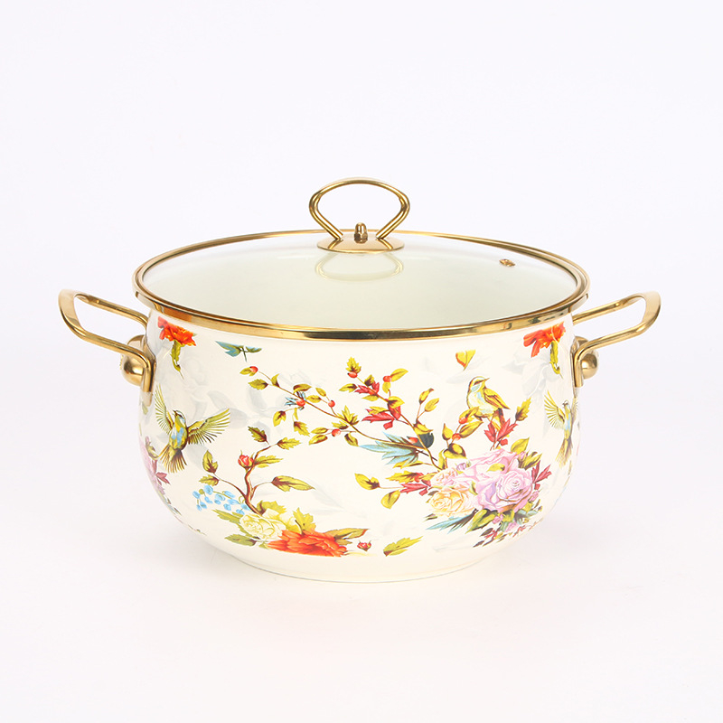 Emalinis sriubų puodas su stiklo dangteliu, 1,1–2 L, Vakarietiškas stilius, suderinamas su bendru virykle, modelis 20240008