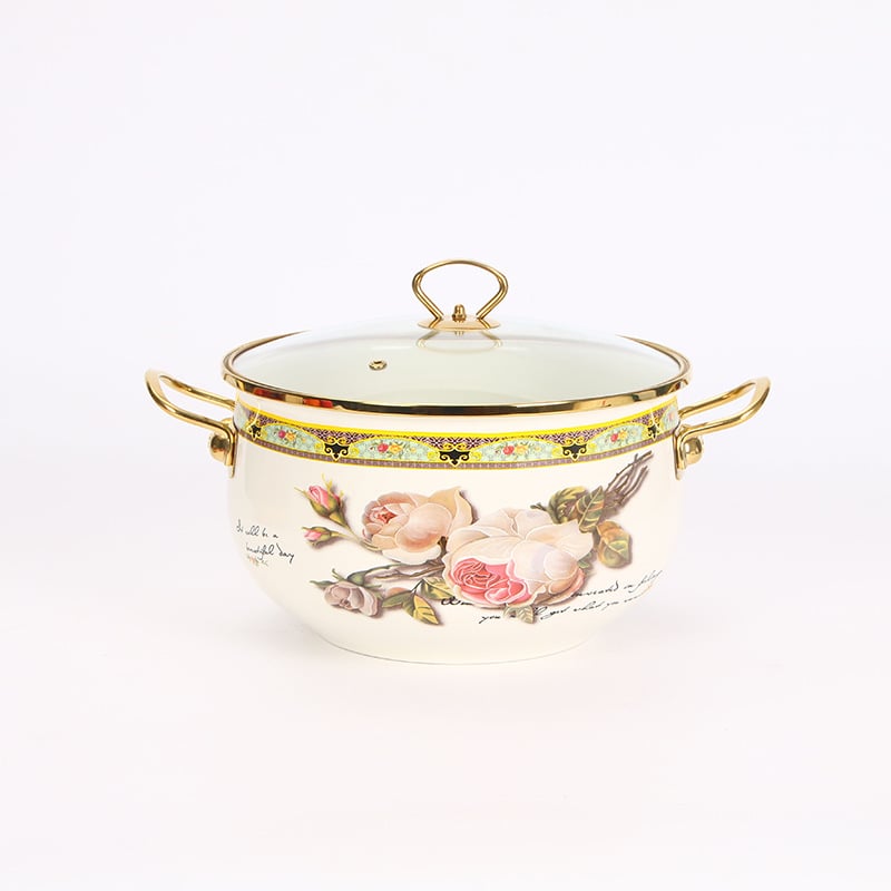 Emalinis sriubų puodas su stiklo dangteliu, 1,1–2 L, Vakarietiškas stilius, suderinamas su bendru virykle, modelis 20240008