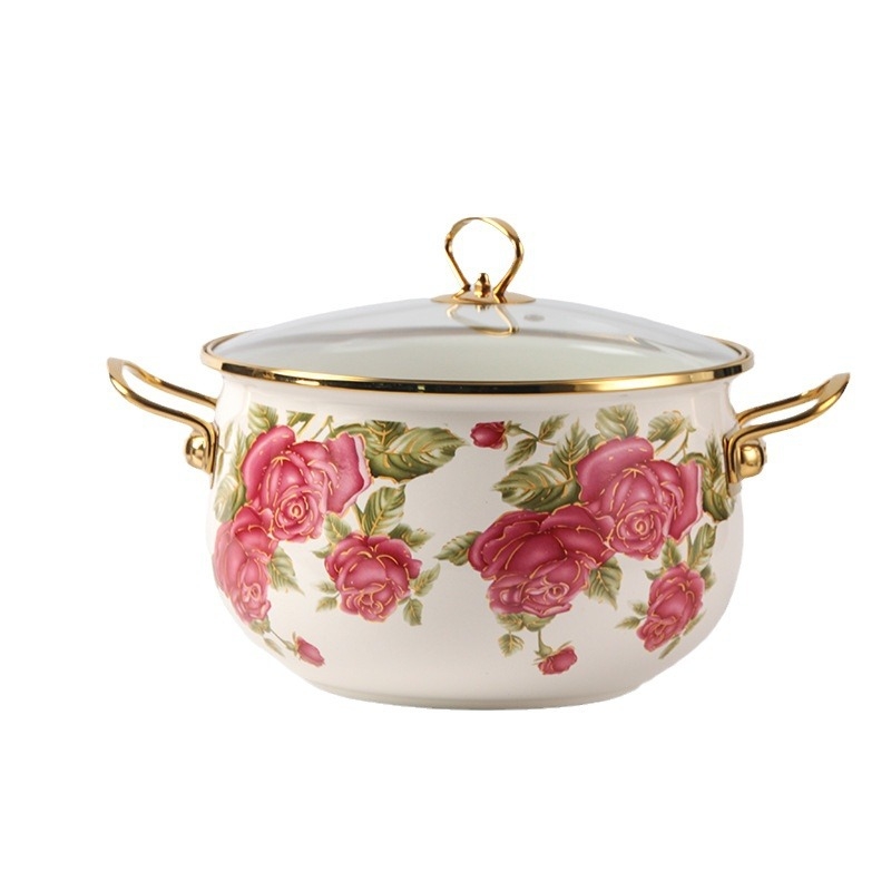 Emalinis sriubų puodas su stiklo dangteliu, 1,1–2 L, Vakarietiškas stilius, suderinamas su bendru virykle, modelis 20240008