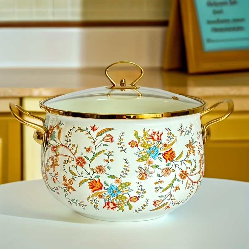 Emalinis sriubų puodas su stiklo dangteliu, 1,1–2 L, Vakarietiškas stilius, suderinamas su bendru virykle, modelis 20240008