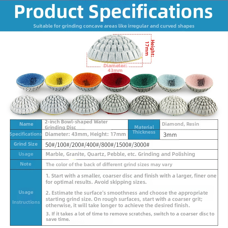 Oblúková mokrá brúsna doska s diamantovým abrazívom, mäkká brúsna doska pre zakrivené povrchy a konkávny spodok; vhodná pre mramor, kvarc, granit a jadeit.