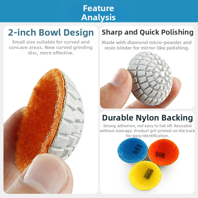 Oblúková mokrá brúsna doska s diamantovým abrazívom, mäkká brúsna doska pre zakrivené povrchy a konkávny spodok; vhodná pre mramor, kvarc, granit a jadeit.