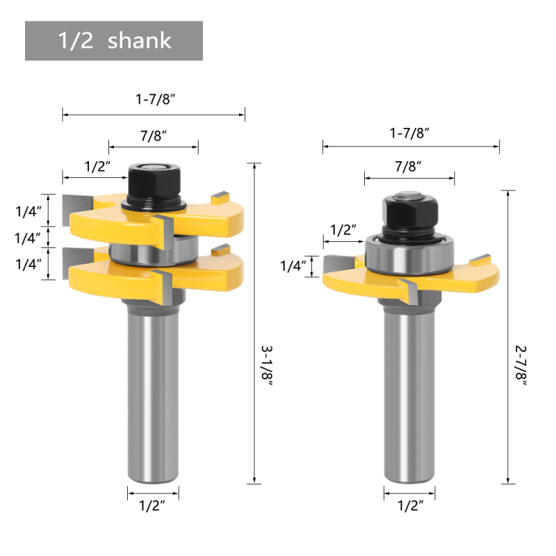 Jincheng 2 τεμάχιο σετ φρεζών για ξύλο με λαβή 1/2 – για ξυλουργικές εφαρμογές με αρμούς mortise και tenon; κατάλληλο για ξύλο, MDF και λαμινάτες πλάκες