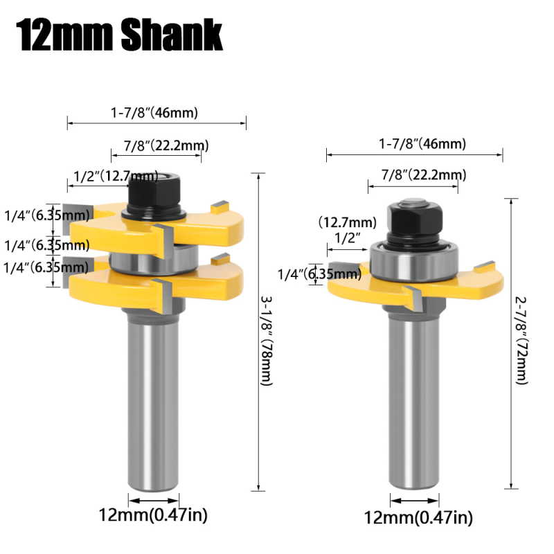 Jincheng 2 τεμάχιο σετ φρεζών για ξύλο με λαβή 1/2 – για ξυλουργικές εφαρμογές με αρμούς mortise και tenon; κατάλληλο για ξύλο, MDF και λαμινάτες πλάκες