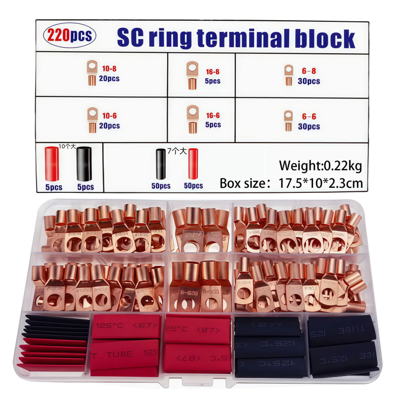 Комплект терминали: 100 bare terminals, 50 crimp terminals и 50 heat shrink tubes, общо 260 бр.