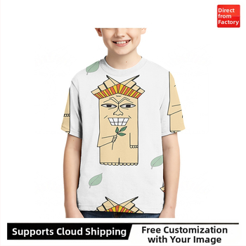 Детска тениска с 3D дигитален печат, геометричен принт, къс ръкав, кръгло деколте, унисекс