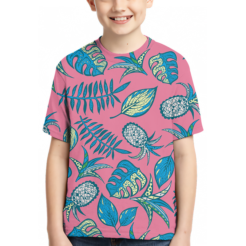 Детска тениска с 3D дигитален печат, геометричен принт, къс ръкав, кръгло деколте, унисекс