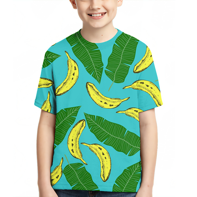 Детска тениска с 3D дигитален печат, геометричен принт, къс ръкав, кръгло деколте, унисекс