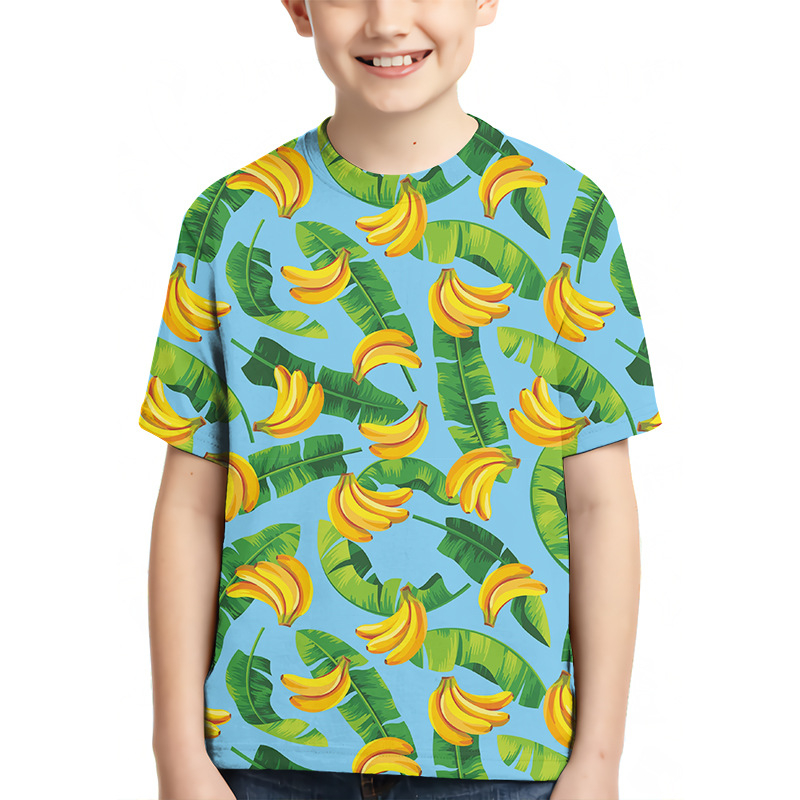 Детска тениска с 3D дигитален печат, геометричен принт, къс ръкав, кръгло деколте, унисекс