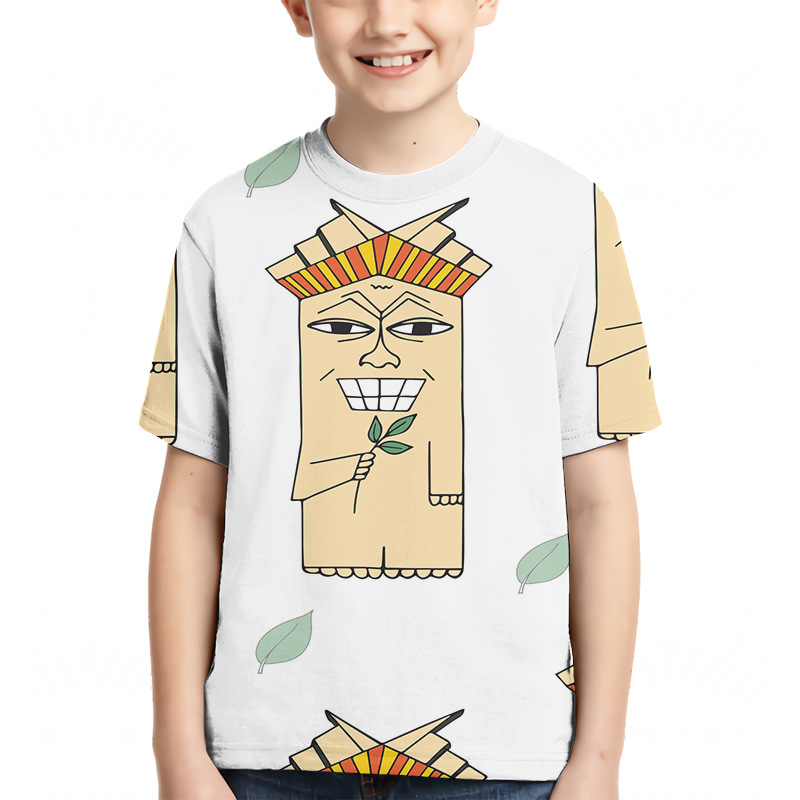 Детска тениска с 3D дигитален печат, геометричен принт, къс ръкав, кръгло деколте, унисекс