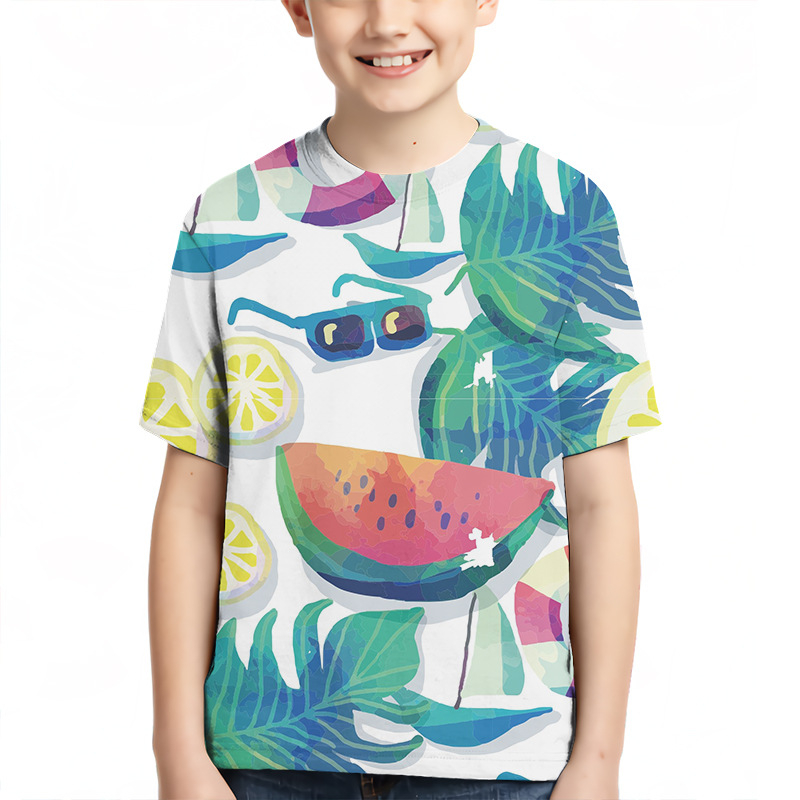 Детска тениска с 3D дигитален печат, геометричен принт, къс ръкав, кръгло деколте, унисекс