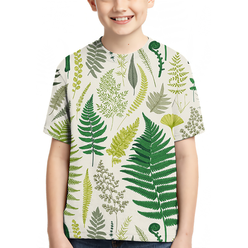 Детска тениска с 3D дигитален печат, геометричен принт, къс ръкав, кръгло деколте, унисекс