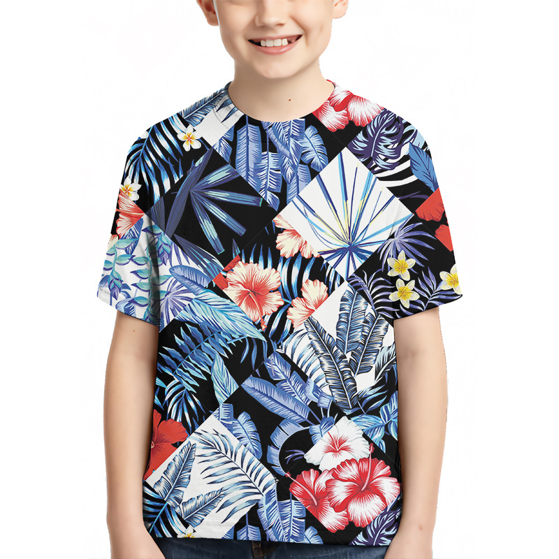 Детска тениска с 3D дигитален печат, геометричен принт, къс ръкав, кръгло деколте, унисекс