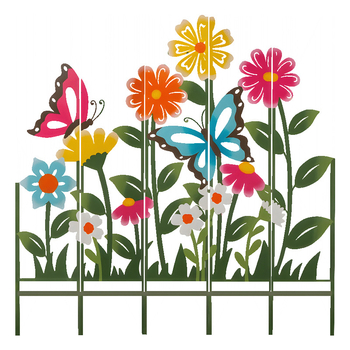 Kerti függő galvanizált fém dekor – pillangó és virág motívum, pasztorális stílus, gravírozás, félkézi és fél-mechanikus kivitelezés