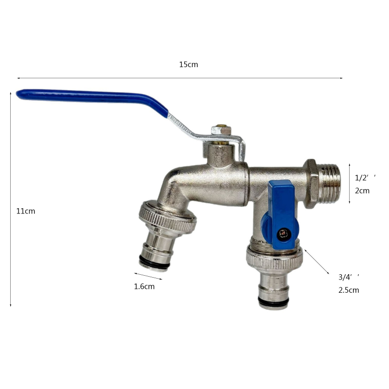 Dārza krāns no cinka sakausējuma ar dubultām izejām un dubultu kontroli, elektroplēšana