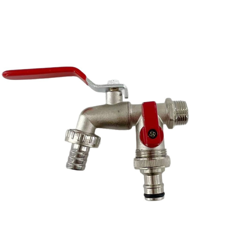 Dārza krāns no cinka sakausējuma ar dubultām izejām un dubultu kontroli, elektroplēšana