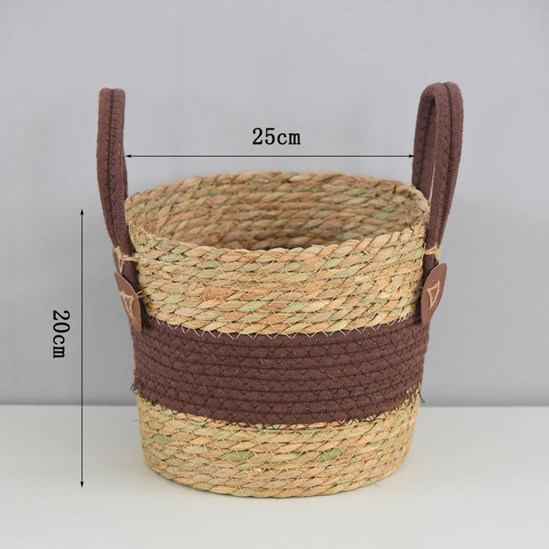 Szalmából font növénytartó kosár, modell 03650, pastoral stílus, beltéri dekoráció növényekhez és bonsaihoz, gyümölcs- és zöldségtartó