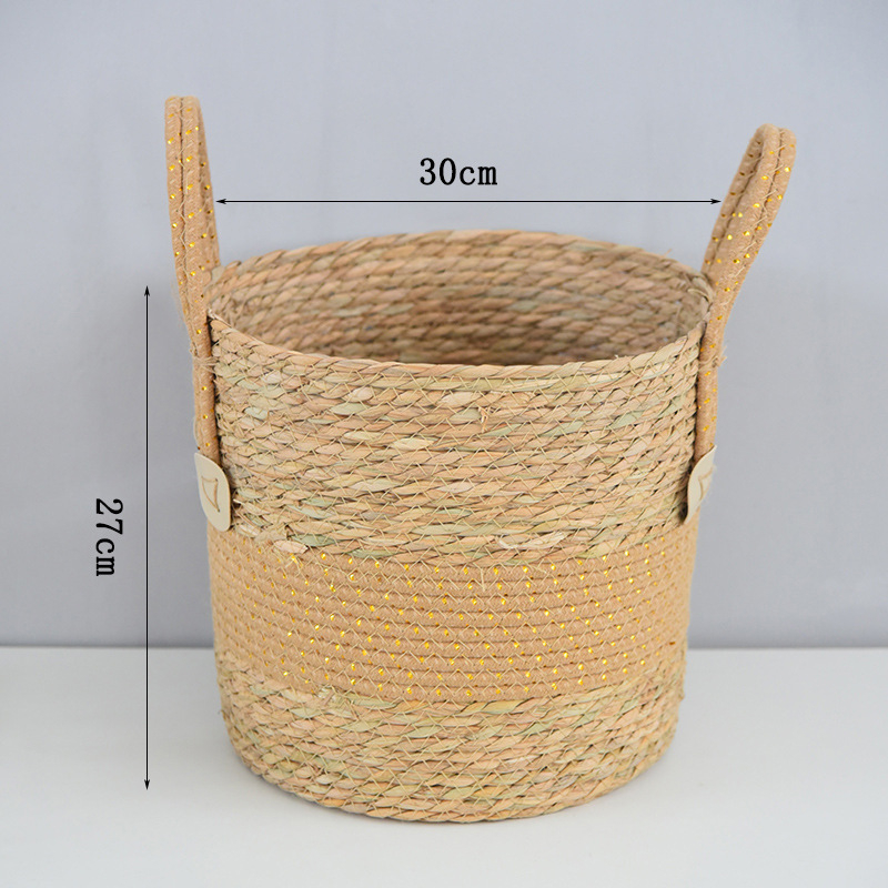 Szalmából font növénytartó kosár, modell 03650, pastoral stílus, beltéri dekoráció növényekhez és bonsaihoz, gyümölcs- és zöldségtartó