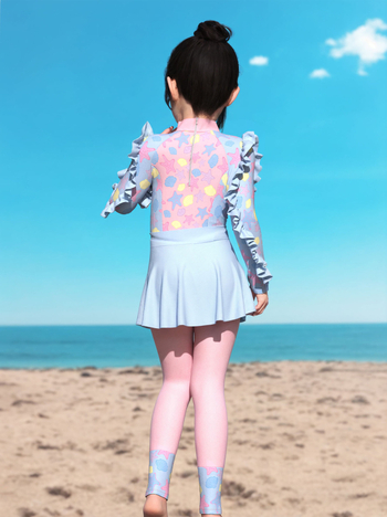 Σετ μαγιό κοριτσιών με μακριά μανίκια και προστασία από τον ήλιο, τεσσάρων μερών, για ηλικίες 2–13 ετών, πολυεστερικό ύφασμα, μικρό φρέσκο μοτίο