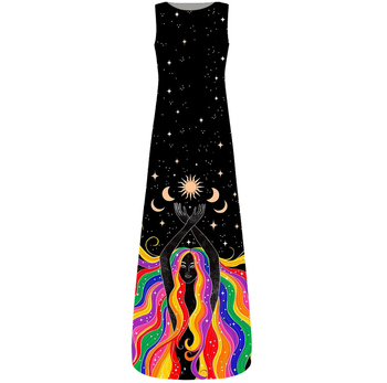 Γυναικείο φόρεμα χωρίς μανίκια, με στρογγυλό λαιμό, υψηλή μέση, μακριά φλοράλ φόρεμα με ψηφιακή εκτύπωση σε πολυεστέρα.