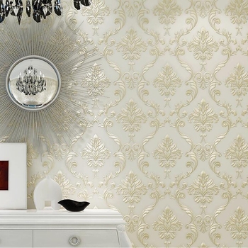 Europos stiliaus 3D reljefinės damasko tapetai, neaustas audinys, skirtos miegamajam, valgomojo ir svetainei kaip TV fono dizainas