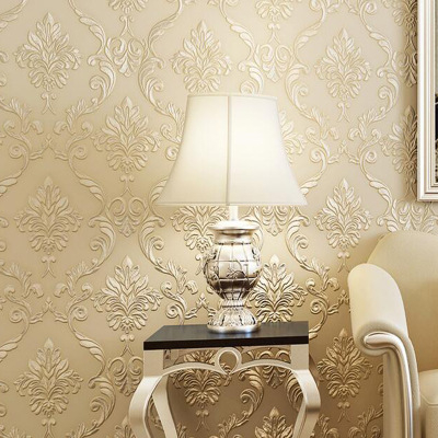Europos stiliaus 3D reljefinės damasko tapetai, neaustas audinys, skirtos miegamajam, valgomojo ir svetainei kaip TV fono dizainas