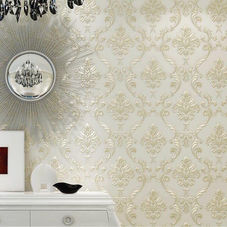 Europos stiliaus 3D reljefinės damasko tapetai, neaustas audinys, skirtos miegamajam, valgomojo ir svetainei kaip TV fono dizainas