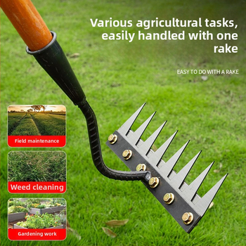 Sodo grėblių ir kultivatoriaus rinkinys – mangano plienas, penkių dantų dizainas, daugiakomponentis įrankis, žemės atpalaidavimas ir piktžolių ravėjimas