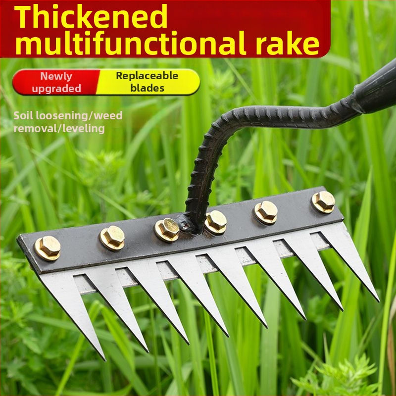 Sodo grėblių ir kultivatoriaus rinkinys – mangano plienas, penkių dantų dizainas, daugiakomponentis įrankis, žemės atpalaidavimas ir piktžolių ravėjimas
