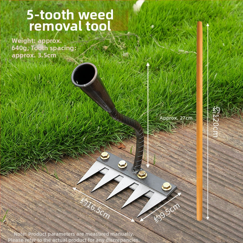 Sodo grėblių ir kultivatoriaus rinkinys – mangano plienas, penkių dantų dizainas, daugiakomponentis įrankis, žemės atpalaidavimas ir piktžolių ravėjimas