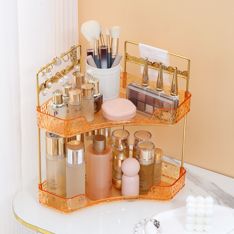 Organizator cosmetic pentru colțul mesei de toaletă | Suport multistrat pentru ruj, parfum, bijuterii și îngrijire a pielii, plastic, stil light luxury, Ring Star