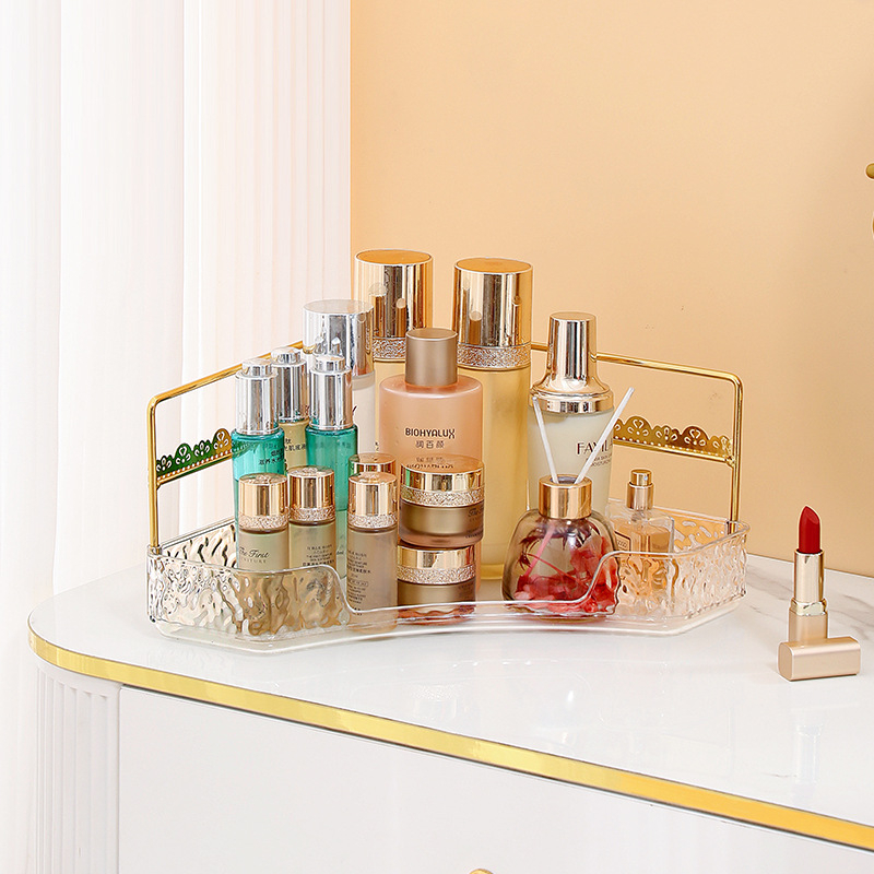 Organizator cosmetic pentru colțul mesei de toaletă | Suport multistrat pentru ruj, parfum, bijuterii și îngrijire a pielii, plastic, stil light luxury, Ring Star